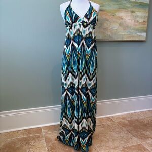 Coastal Beach Colorful Halter Maxi Sundress Sz M